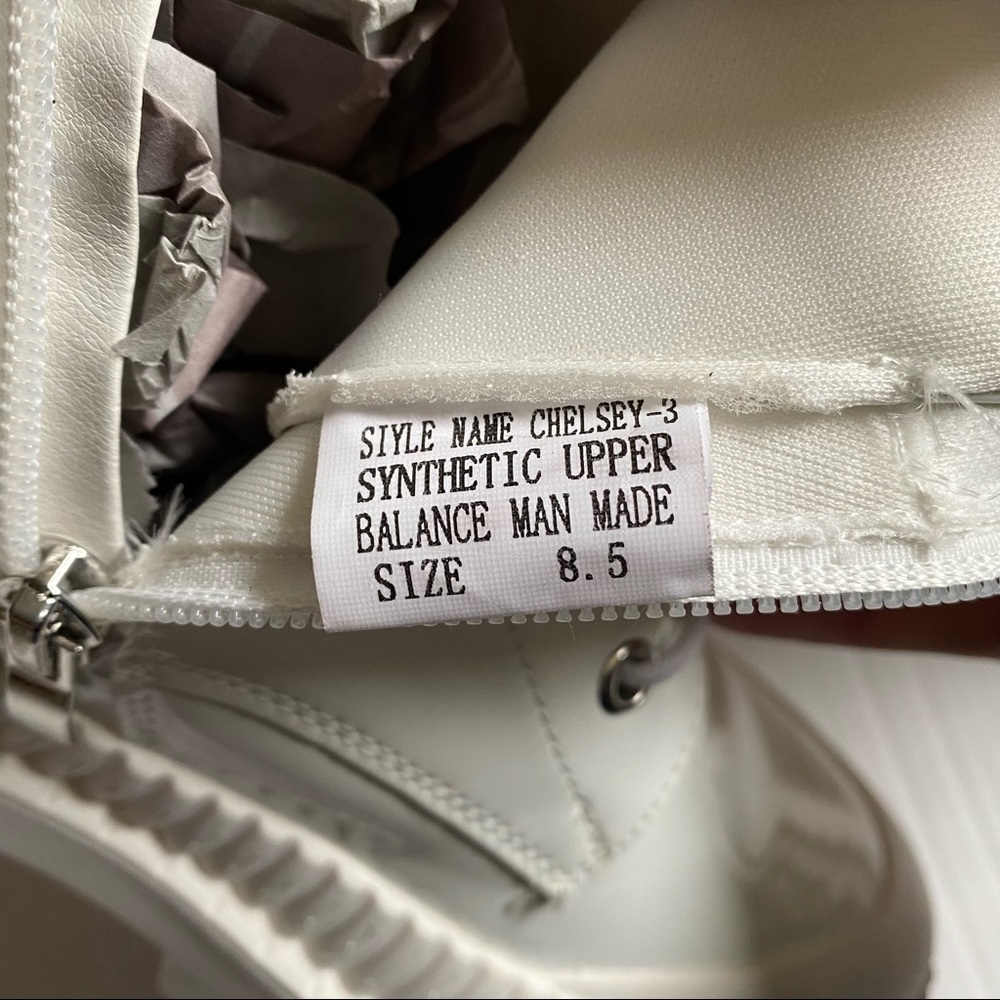 Chase And Chloe Chelsey Lug Sole White Patent Combat Boots - Picture 11 of 12